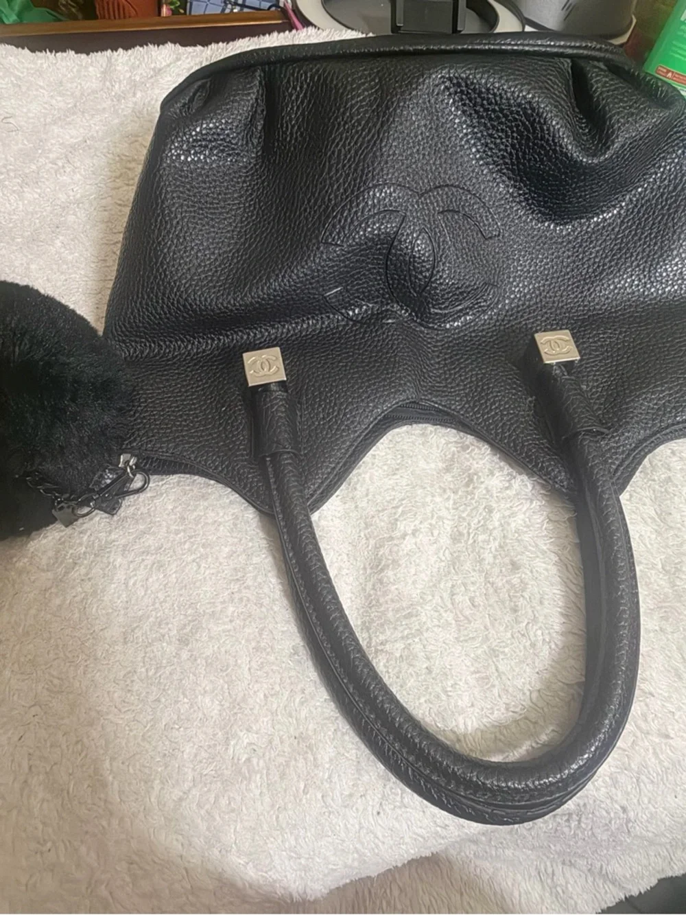 CC Black Pebbled Leather Tote with Double Handles - Picture 11 of 14